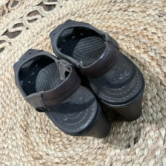 Crocs Womens 8 Farrah Slingback Wedge Heels Peep Toe Sandals Brown Croslite - Picture 5 of 6